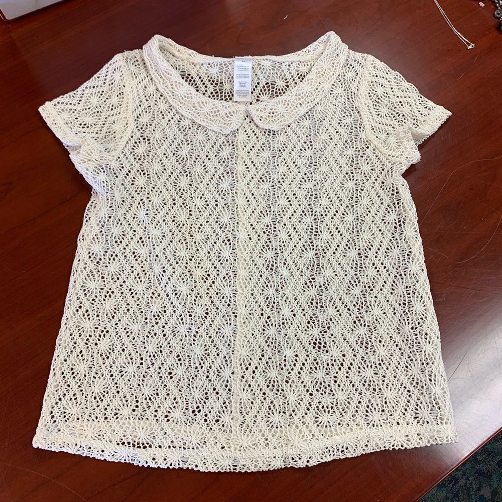 Crochet Boho Peter Pan Collar Top Shirt sz S